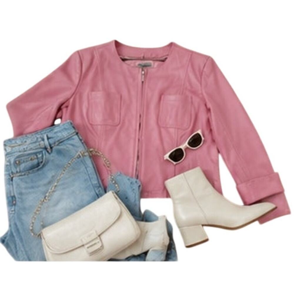 VTG Y2K Uniform John Paul Richard Pink Lamb Leather Jacket L Barbiecore - Picture 7 of 7